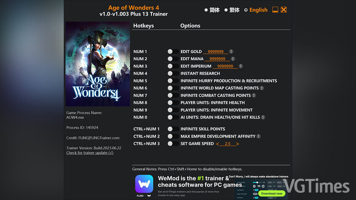 Age of Wonders 4 — Трейнер (+13) [1.0 - 1.003]