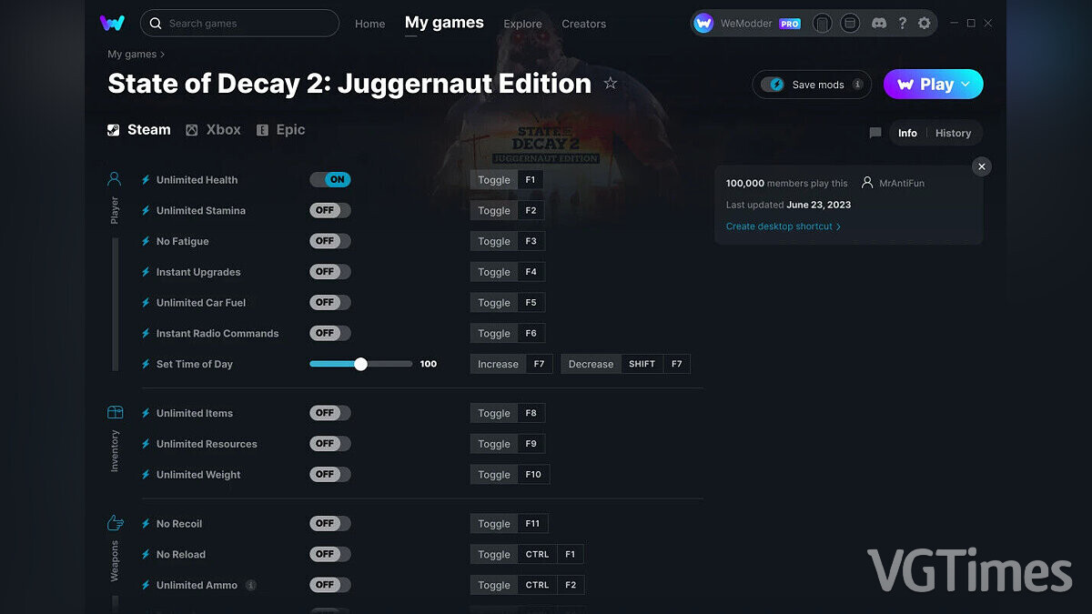 State of Decay 2: Juggernaut Edition — Трейнер (+16) от 23.06.2023 [WeMod]