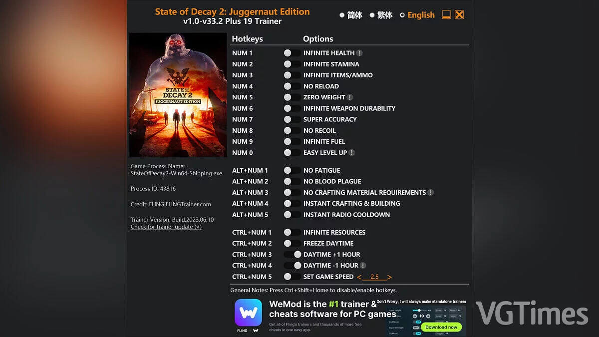 State of Decay 2: Juggernaut Edition — Трейнер (+19) [1.0 - 33.2]