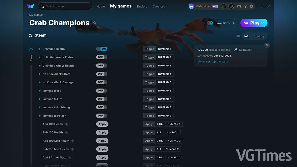 Crab Champions — Трейнер (+30) от 10.06.2023 [WeMod]