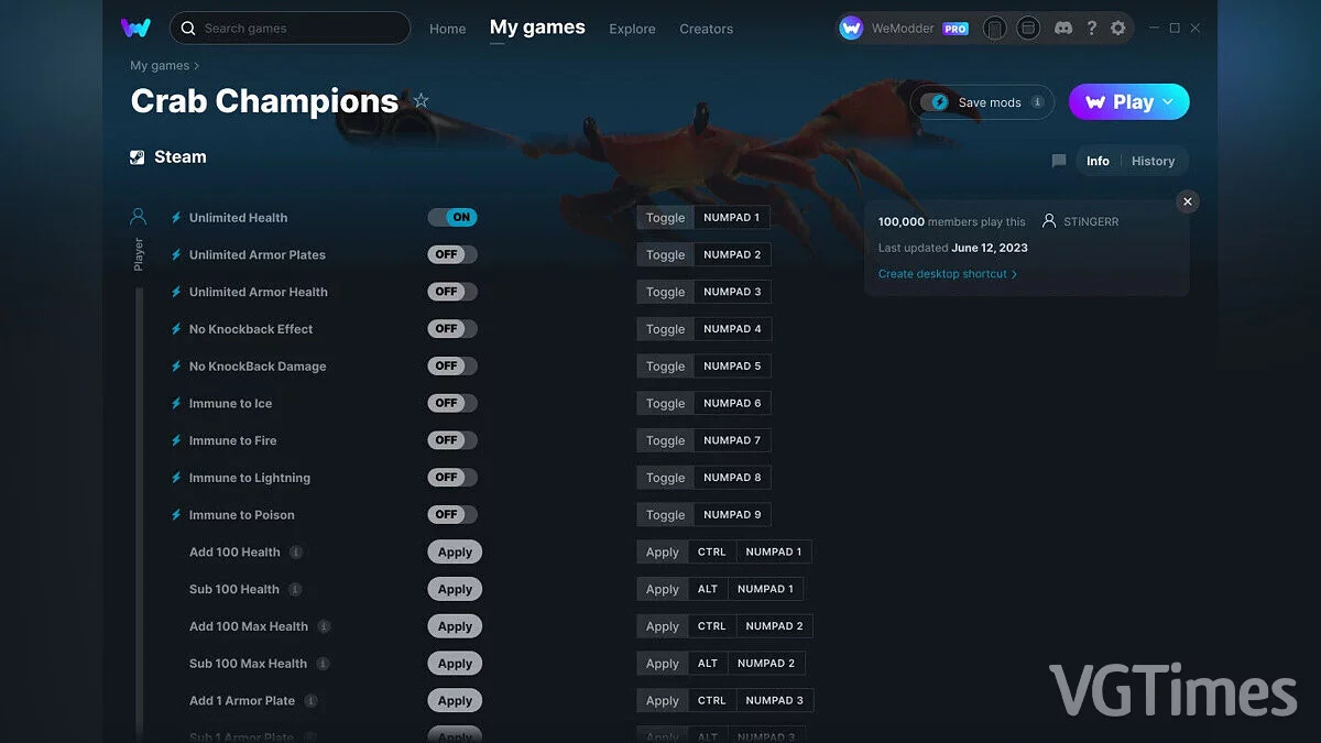 Crab Champions — Трейнер (+30) от 12.06.2023 [WeMod]