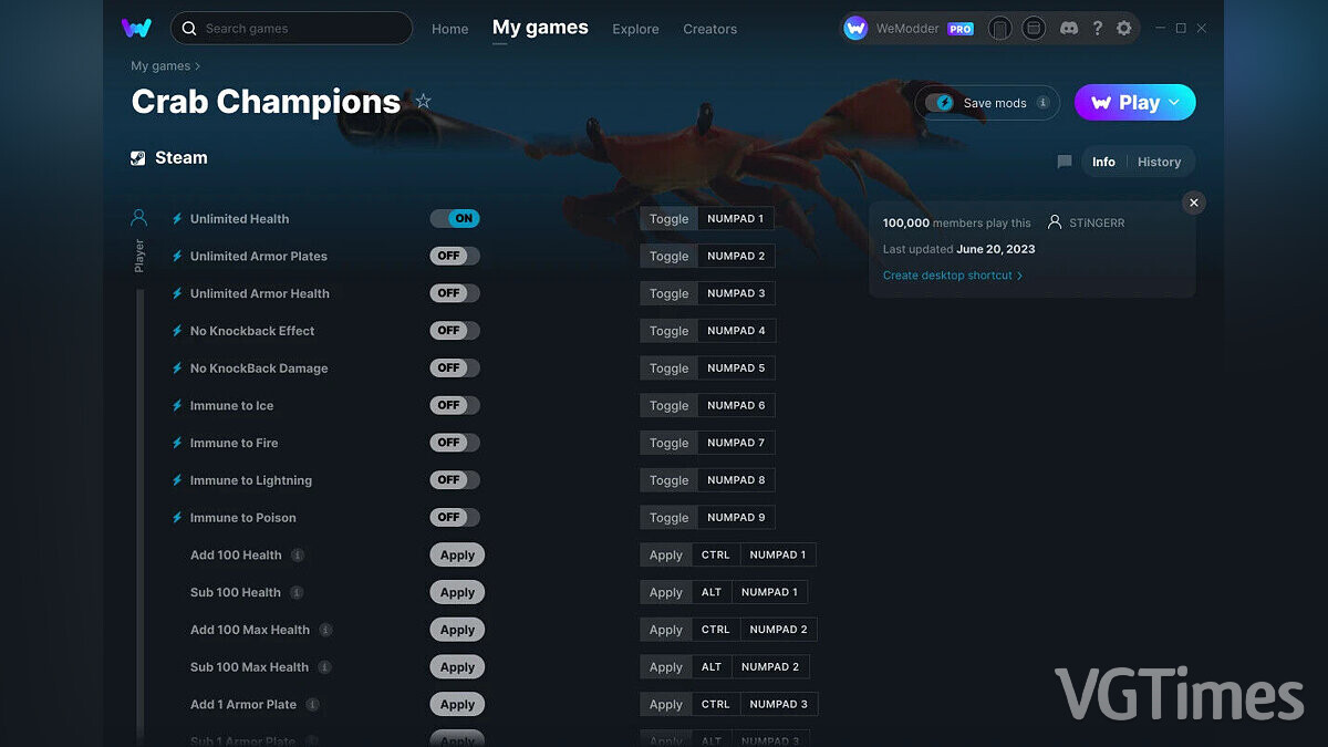Crab Champions — Трейнер (+30) от 20.06.2023 [WeMod]