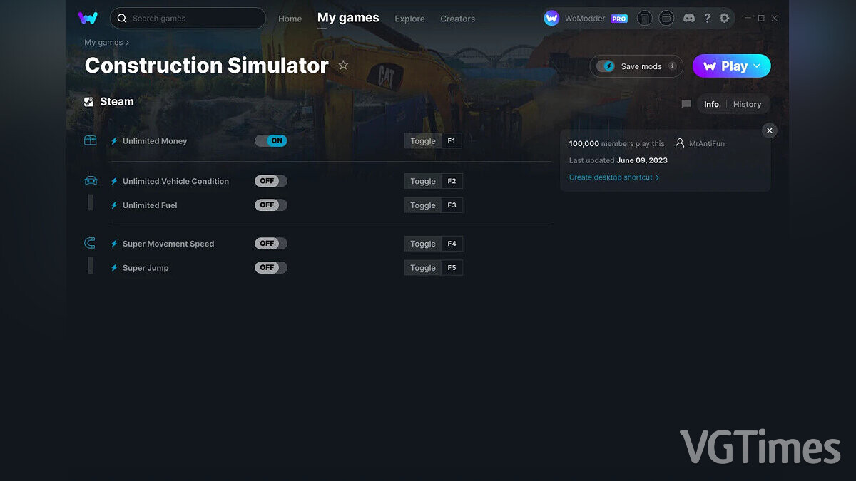 Construction Simulator — Трейнер (+5) от 09.06.2023 [WeMod]