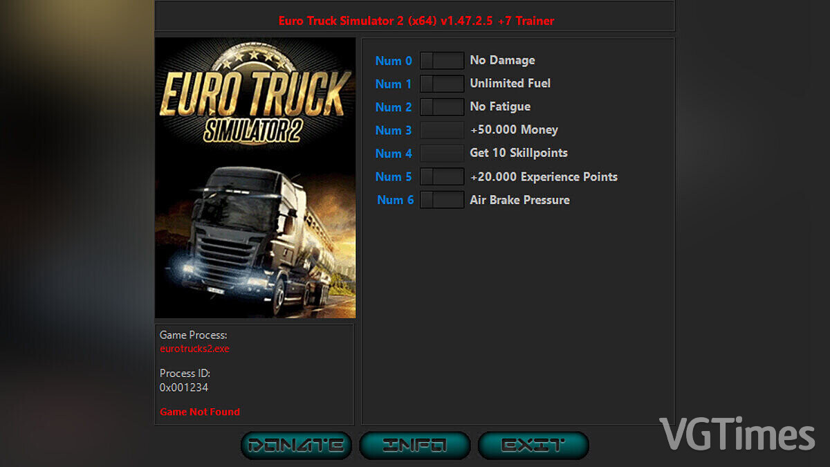 Euro Truck Simulator 2 — Трейнер (+7) [1.47.2.5]