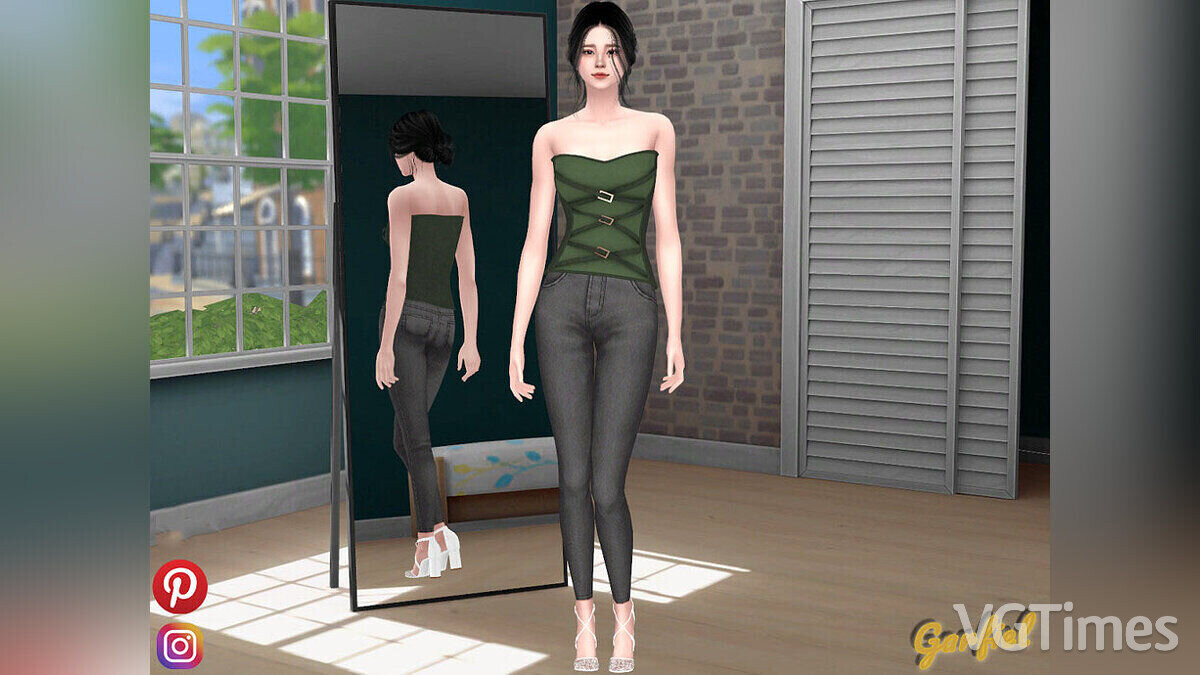 The Sims 4 — Кожаный корсет с завязками и тонким тиснением