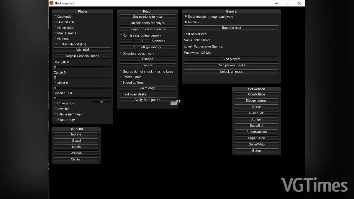 The Escapists 2 — Мод-меню (+32) [UPD: 23.07.2023]