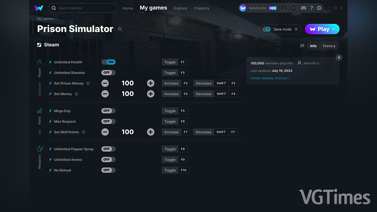 Prison Simulator — Трейнер (+10) от 19.07.2023 [WeMod]