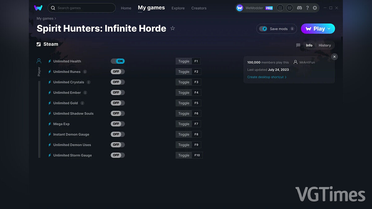 Spirit Hunters: Infinite Horde — Трейнер (+10) от 24.07.2023 [WeMod]