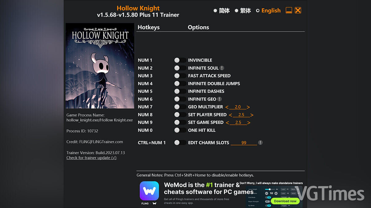 Hollow Knight — Трейнер (+11) [1.5.68 - 1.5.80]