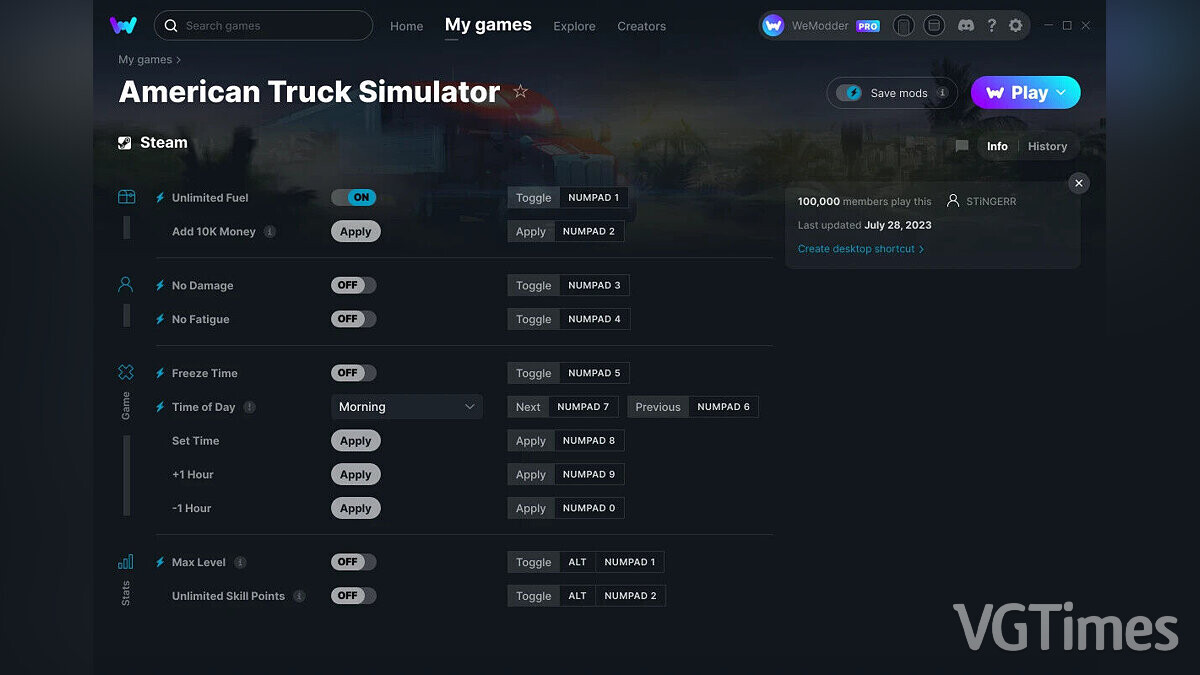 American Truck Simulator — Трейнер (+11) от 28.07.2023 [WeMod]