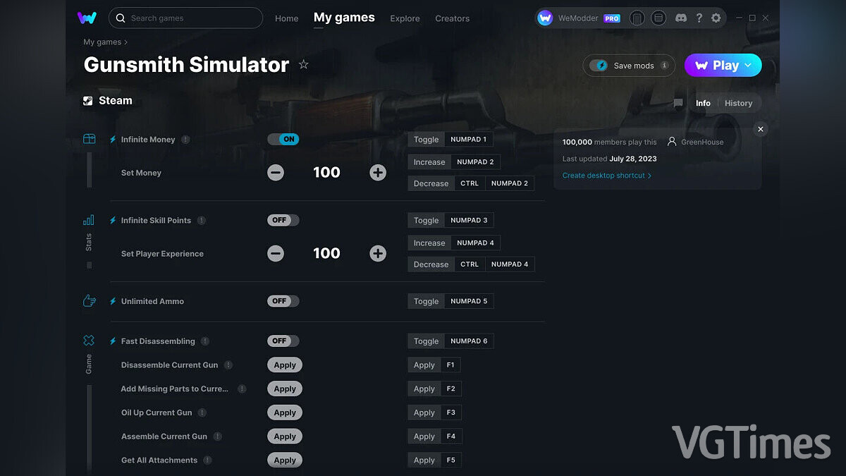 Gunsmith Simulator — Трейнер (+12) от 28.07.2023 [WeMod]