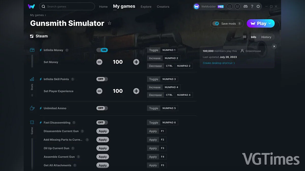 Gunsmith Simulator — Трейнер (+12) от 28.07.2023 [WeMod]