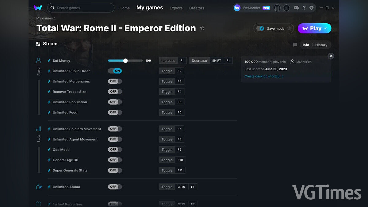 Total War: Rome 2 — Трейнер (+15) от 30.06.2023 [WeMod]