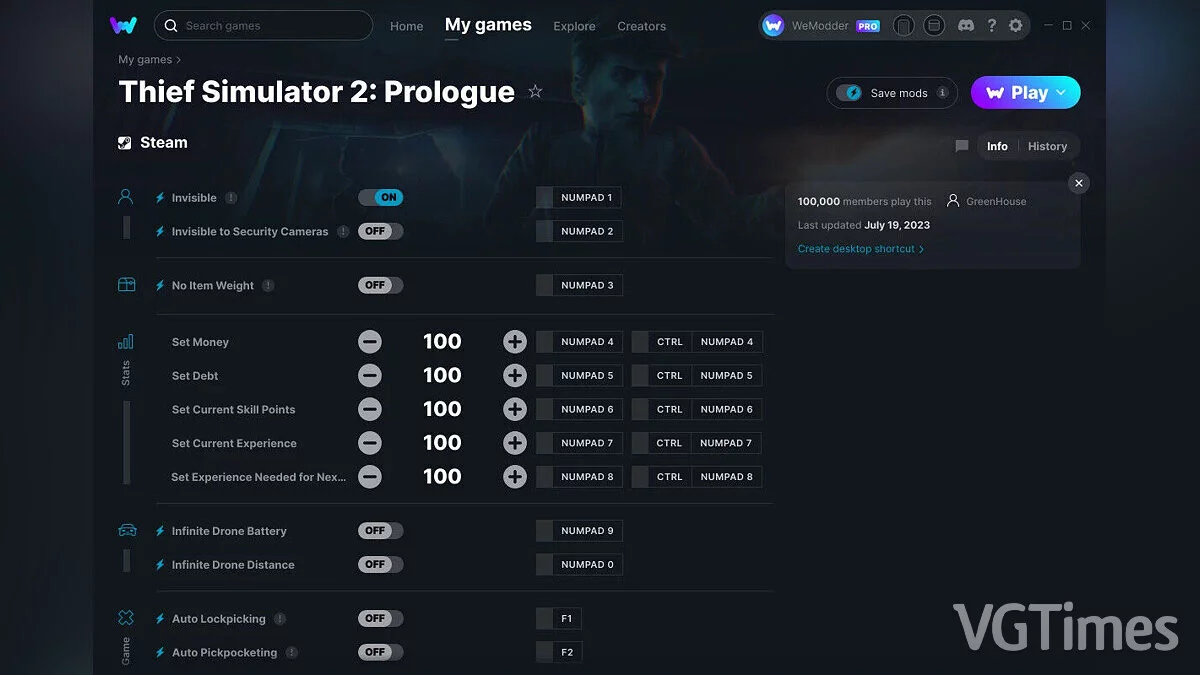 Thief Simulator 2: Prologue — Трейнер (+20) от 19.07.2023 [WeMod]