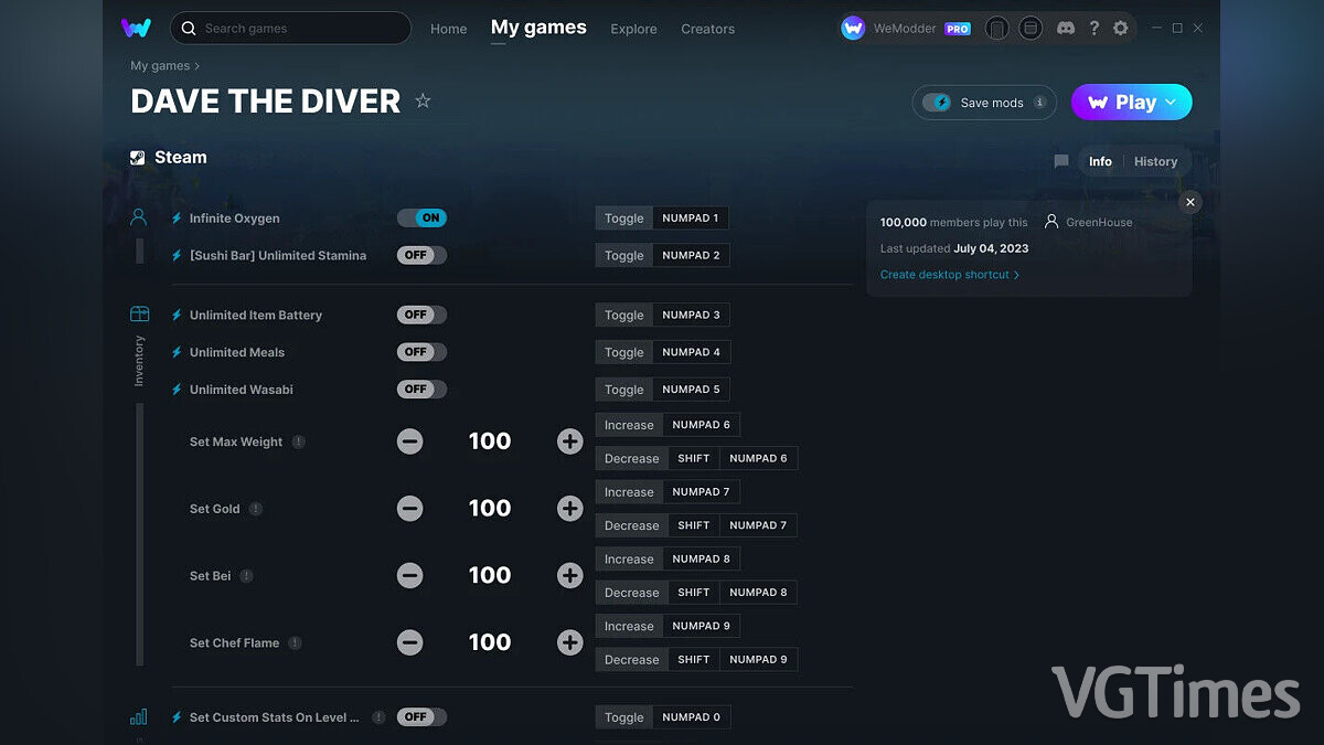 Dave the Diver — Трейнер (+23) от 04.07.2023 [WeMod]