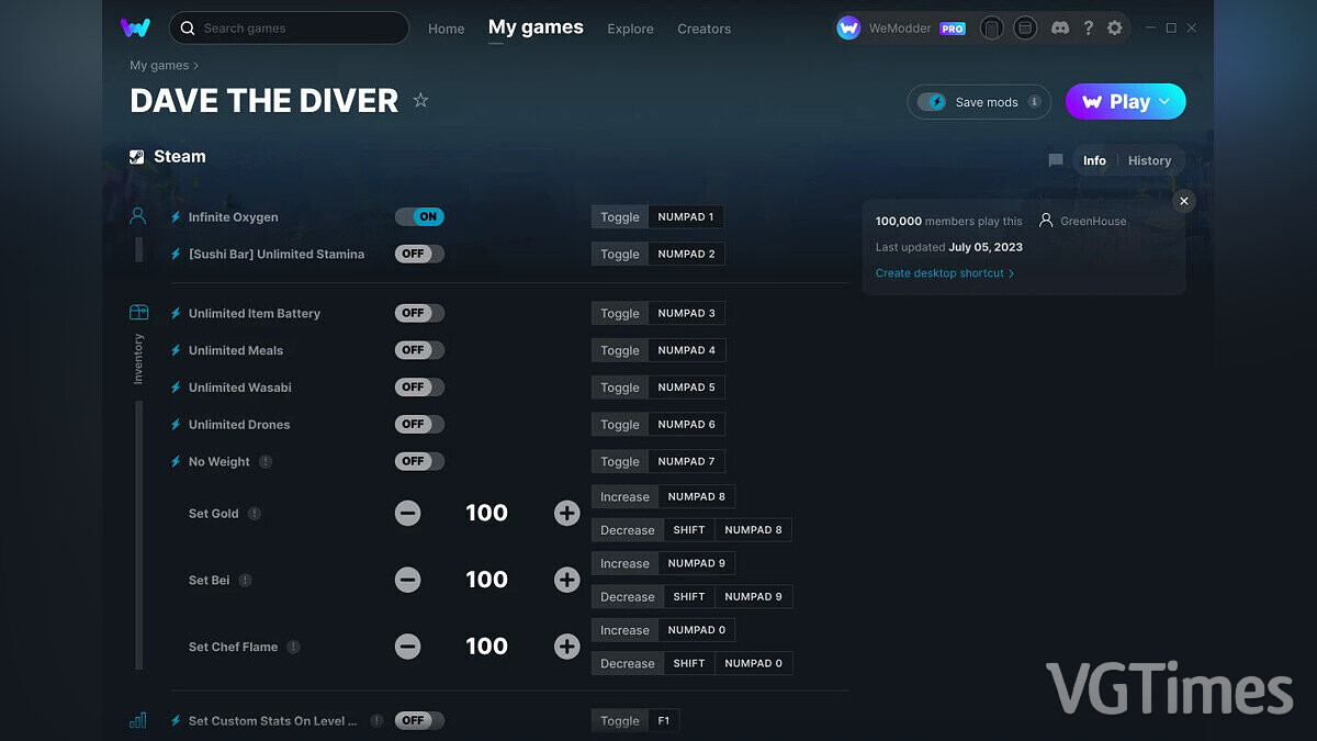 Dave the Diver — Трейнер (+24) от 05.07.2023 [WeMod]