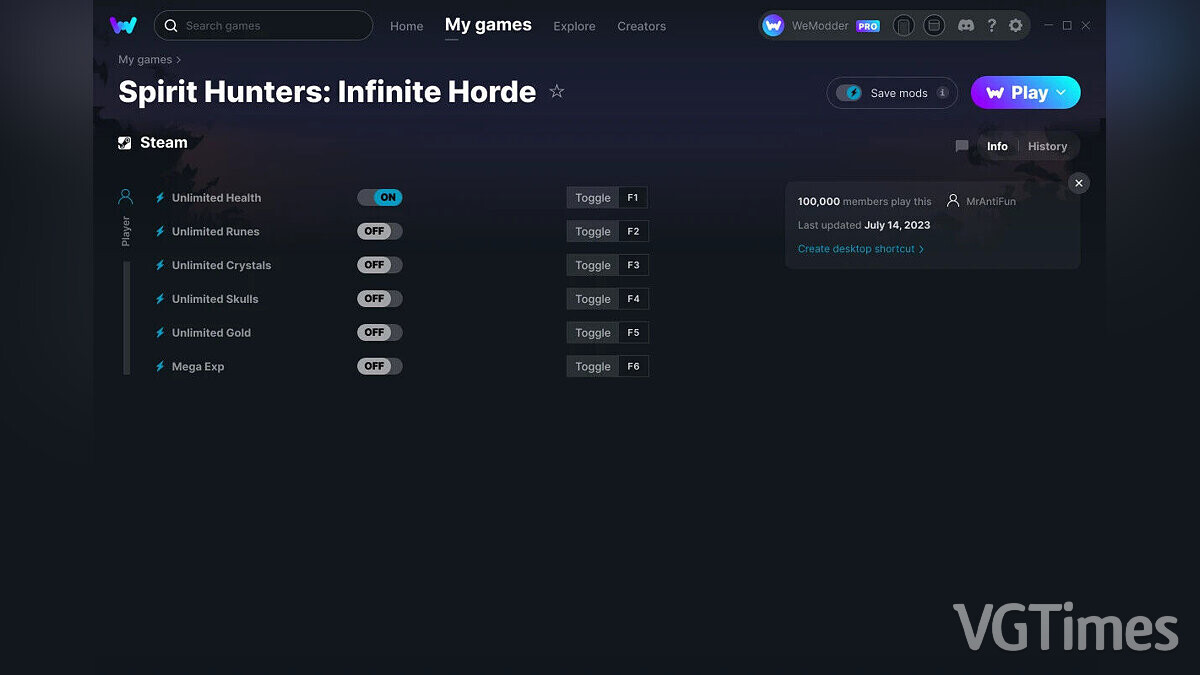 Spirit Hunters: Infinite Horde — Трейнер (+6) от 14.07.2023 [WeMod]