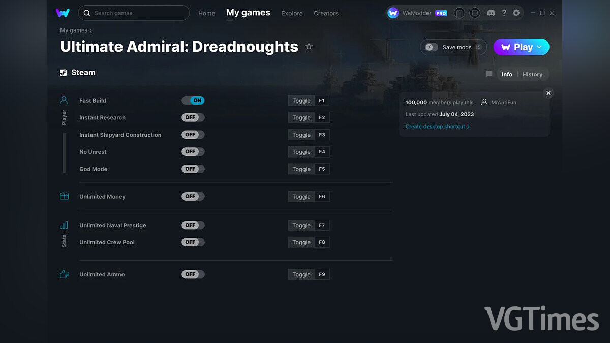 Ultimate Admiral: Dreadnoughts — Трейнер (+9) от 04.07.2023 [WeMod]