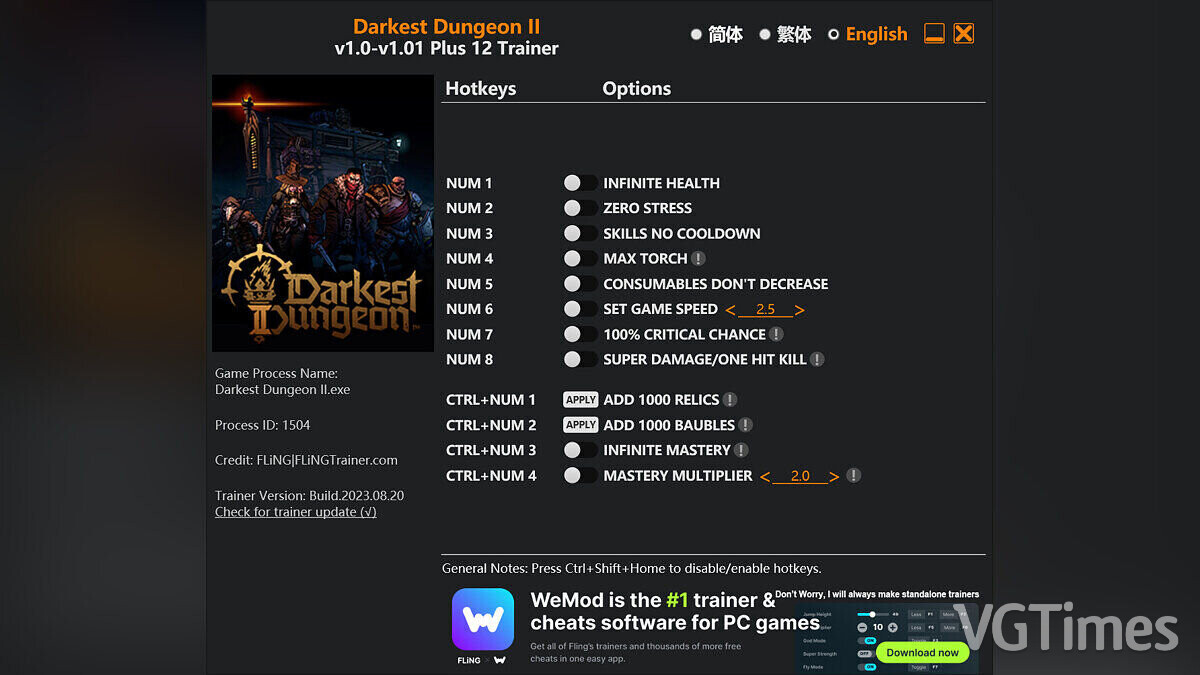 Darkest Dungeon 2 — Трейнер (+12) [1.0 - 1.01]