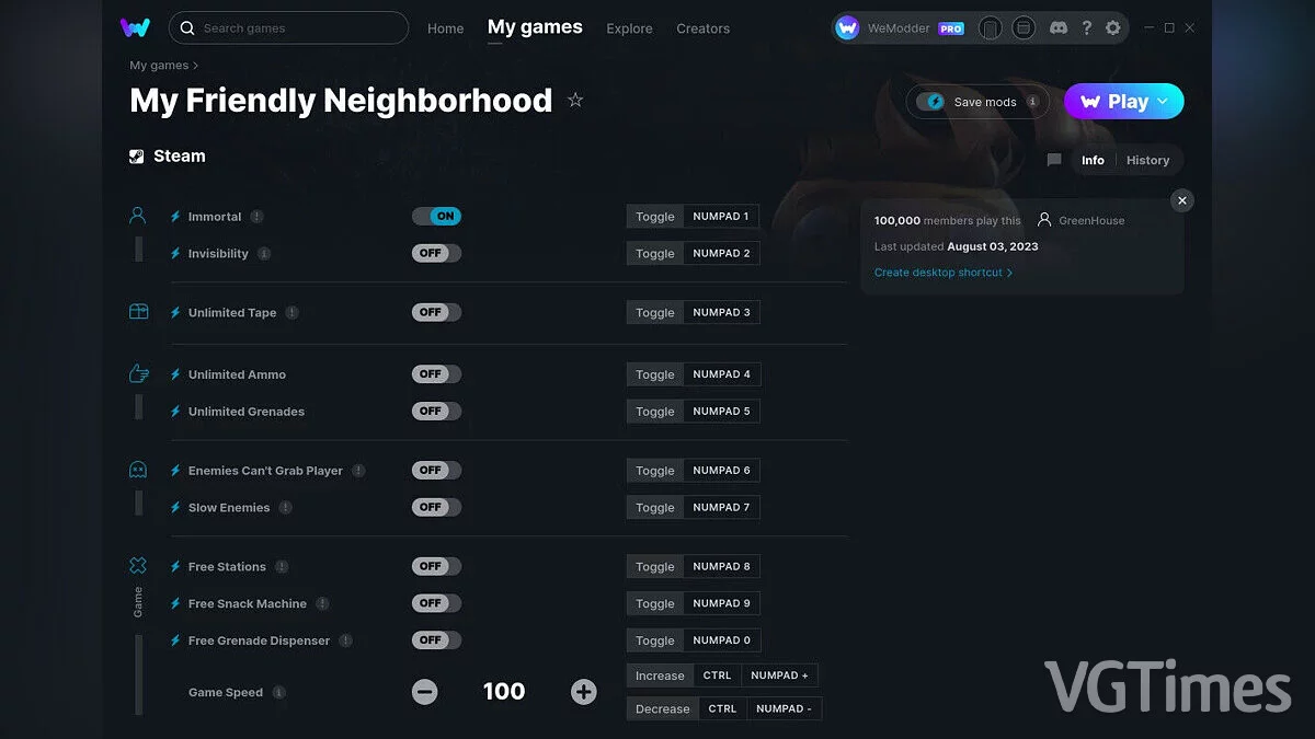 My Friendly Neighborhood — Трейнер (+12) от 03.08.2023 [WeMod]