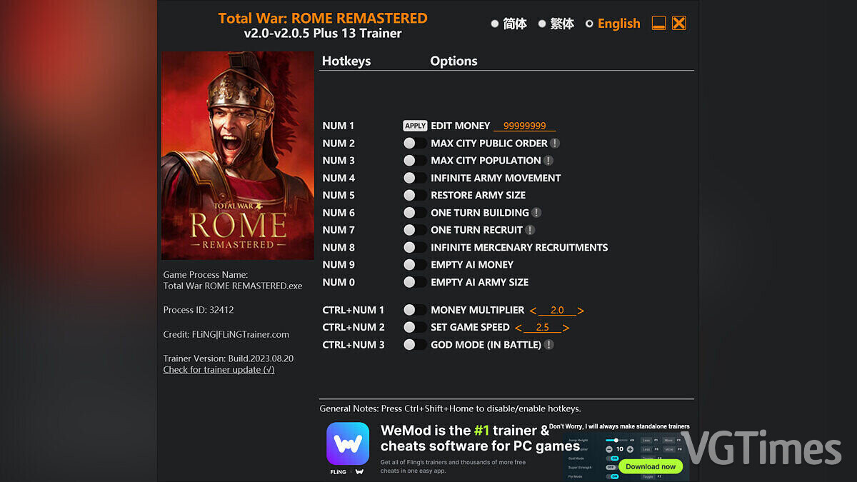 Total War: Rome Remastered — Трейнер (+13) [2.0 - 2.0.5]