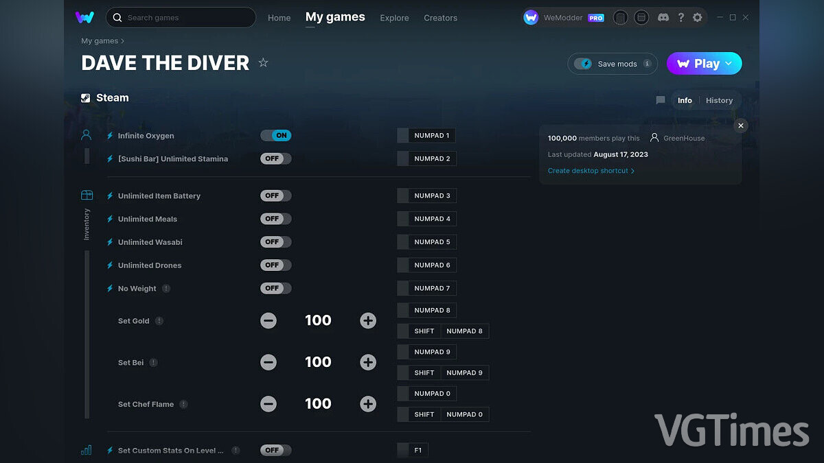 Dave the Diver — Трейнер (+24) от 17.08.2023 [WeMod]