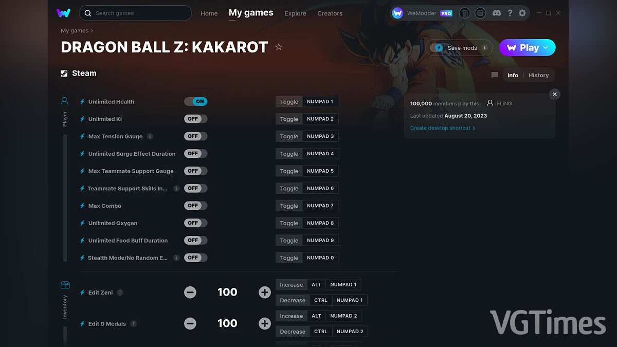 Dragon Ball Z: Kakarot — Трейнер (+32) от 20.08.2023 [WeMod]
