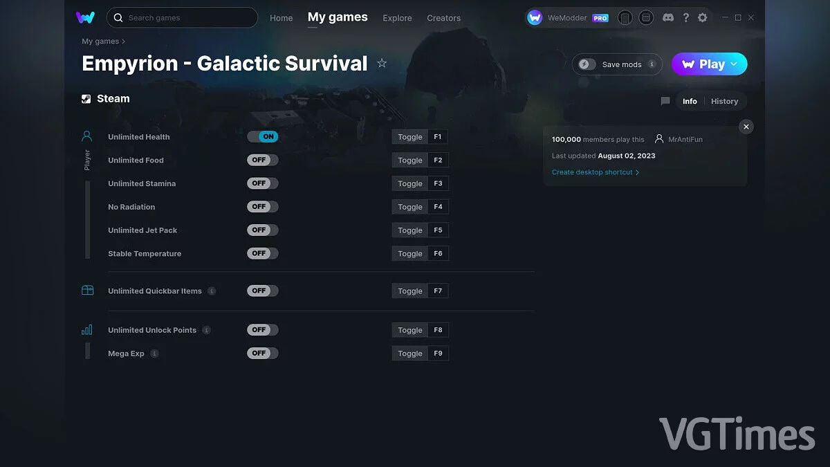 Empyrion - Galactic Survival — Трейнер (+9) от 02.08.2023 [WeMod]