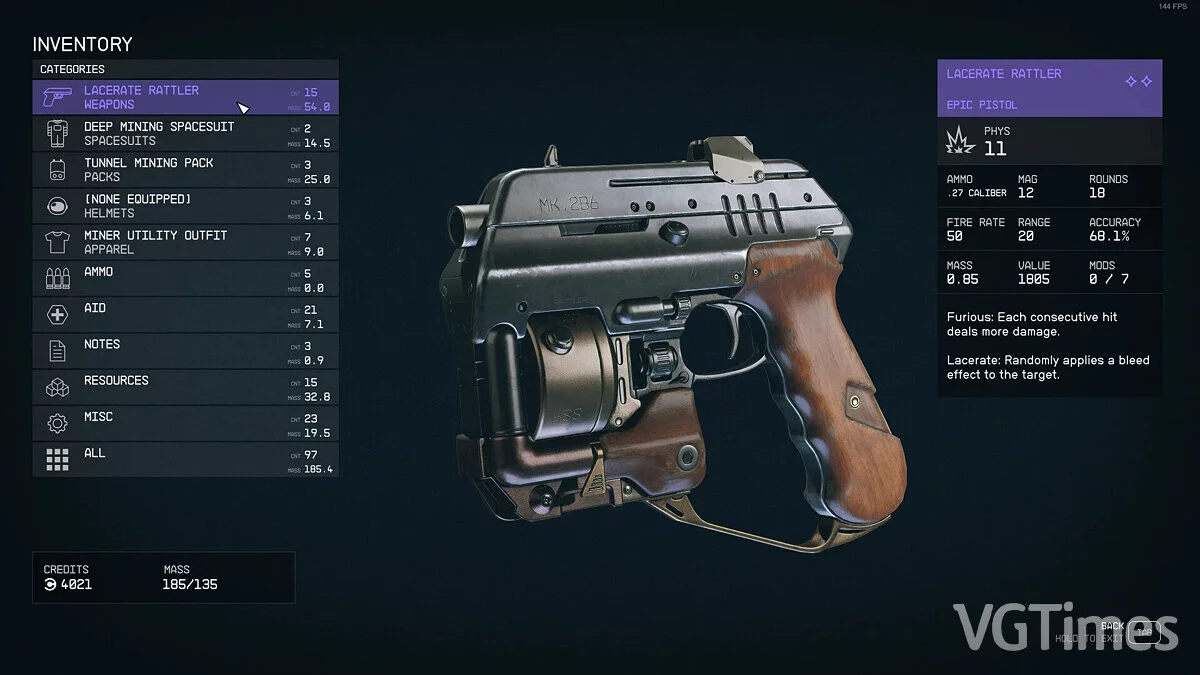 Starfield — Инвентарь StarUI