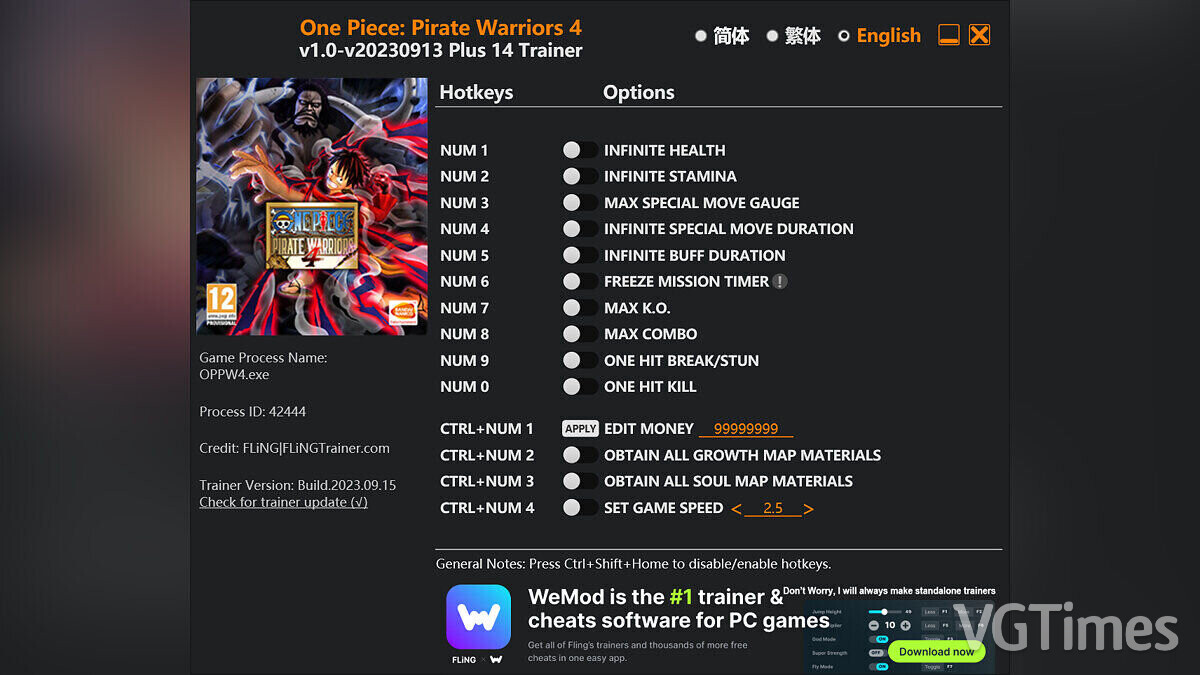 One Piece: Pirate Warriors 4 — Трейнер (+14) [1.0 - UPD: 13.09.2023]