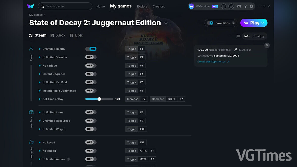 State of Decay 2: Juggernaut Edition — Трейнер (+16) от 20.09.2023 [WeMod]