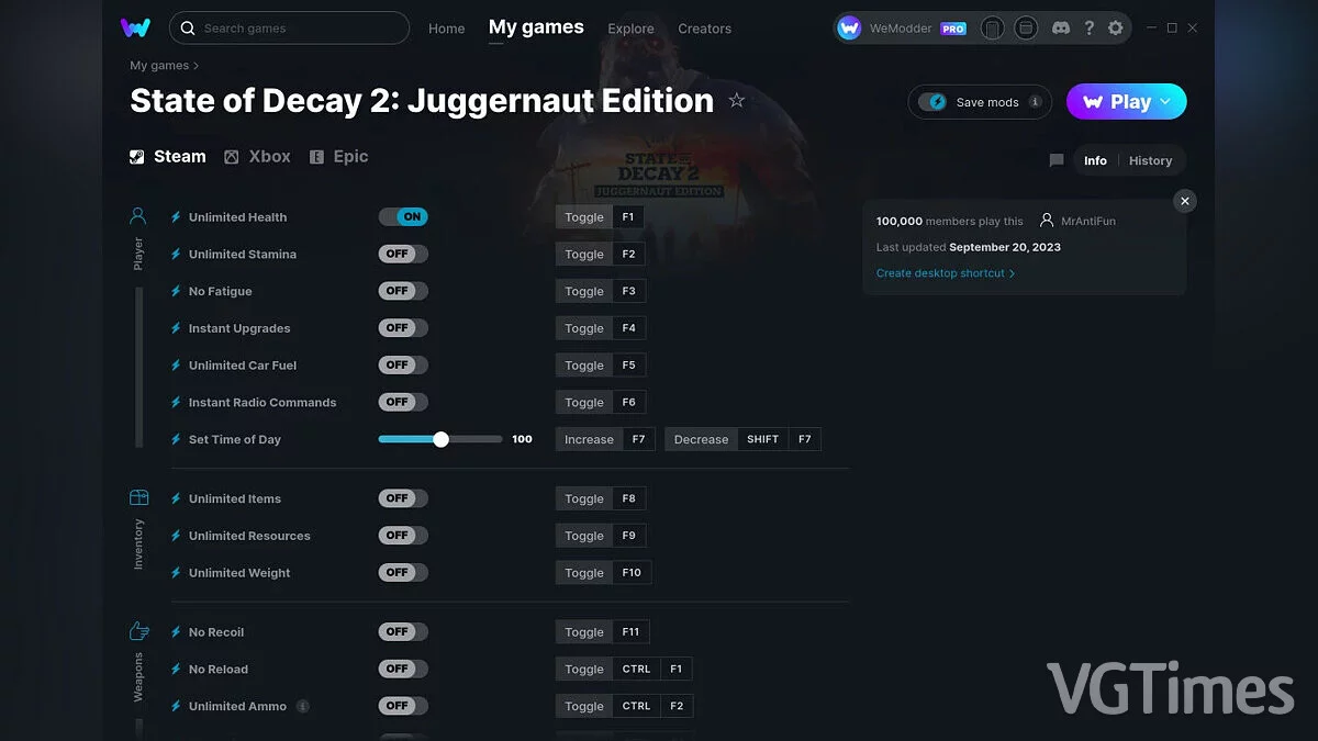 State of Decay 2: Juggernaut Edition — Трейнер (+16) от 20.09.2023 [WeMod]