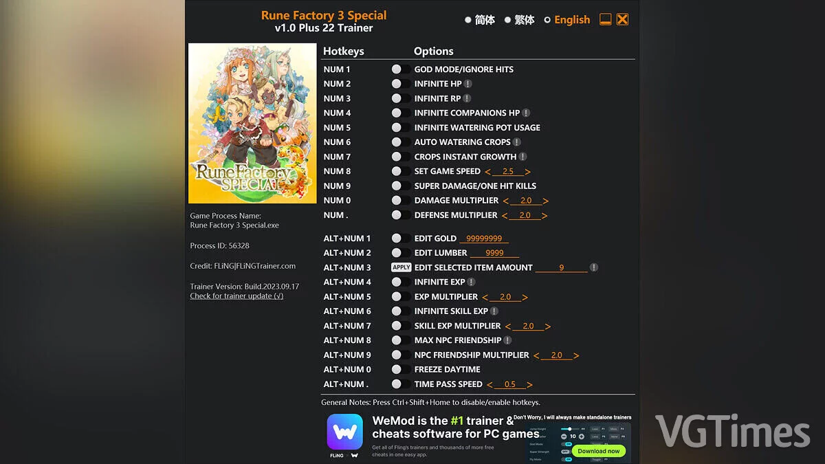 Rune Factory 3 — Трейнер (+22) [1.0]