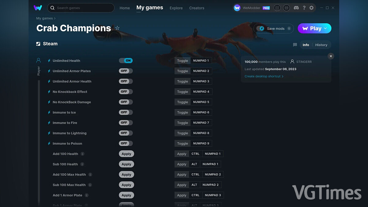 Crab Champions — Трейнер (+30) от 06.09.2023 [WeMod]