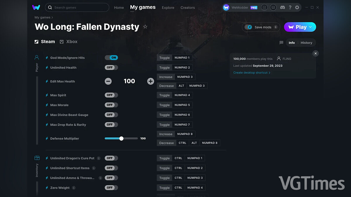 Wo Long: Fallen Dynasty — Трейнер (+34) от 29.09.2023 [WeMod]