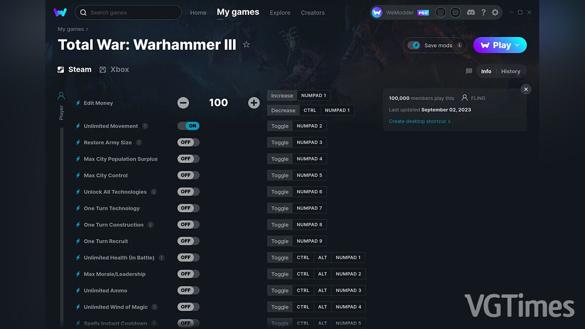 Total War: Warhammer 3 — Трейнер (+36) от 02.09.2023 [WeMod]