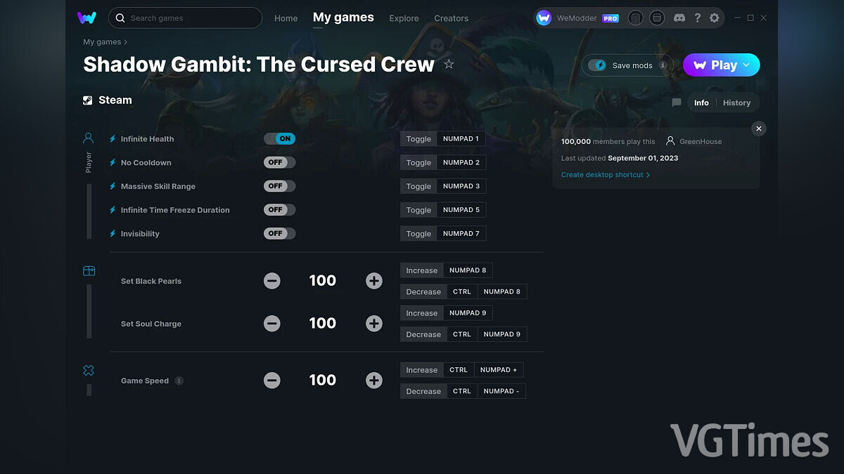 Shadow Gambit: The Cursed Crew — Трейнер (+8) от 01.09.2023 [WeMod] /  Трейнеры / Читы