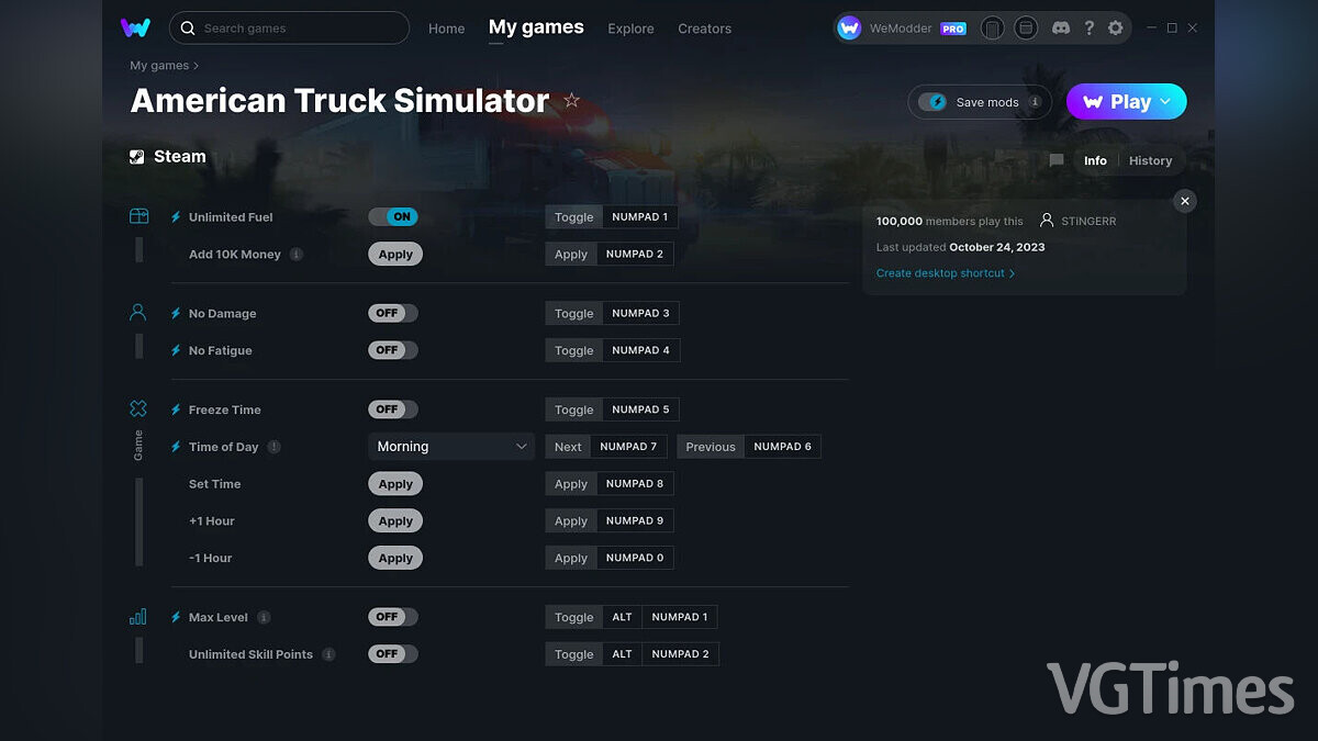 American Truck Simulator — Трейнер (+11) от 24.10.2023 [WeMod]