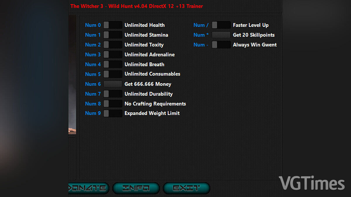 The Witcher 3: Wild Hunt — Трейнер (+13) [4.04 / DirectX 11/12 - Fixed]