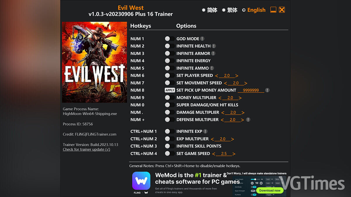 Evil West — Трейнер (+16) [1.0.3 - UPD: 06.09.2023]