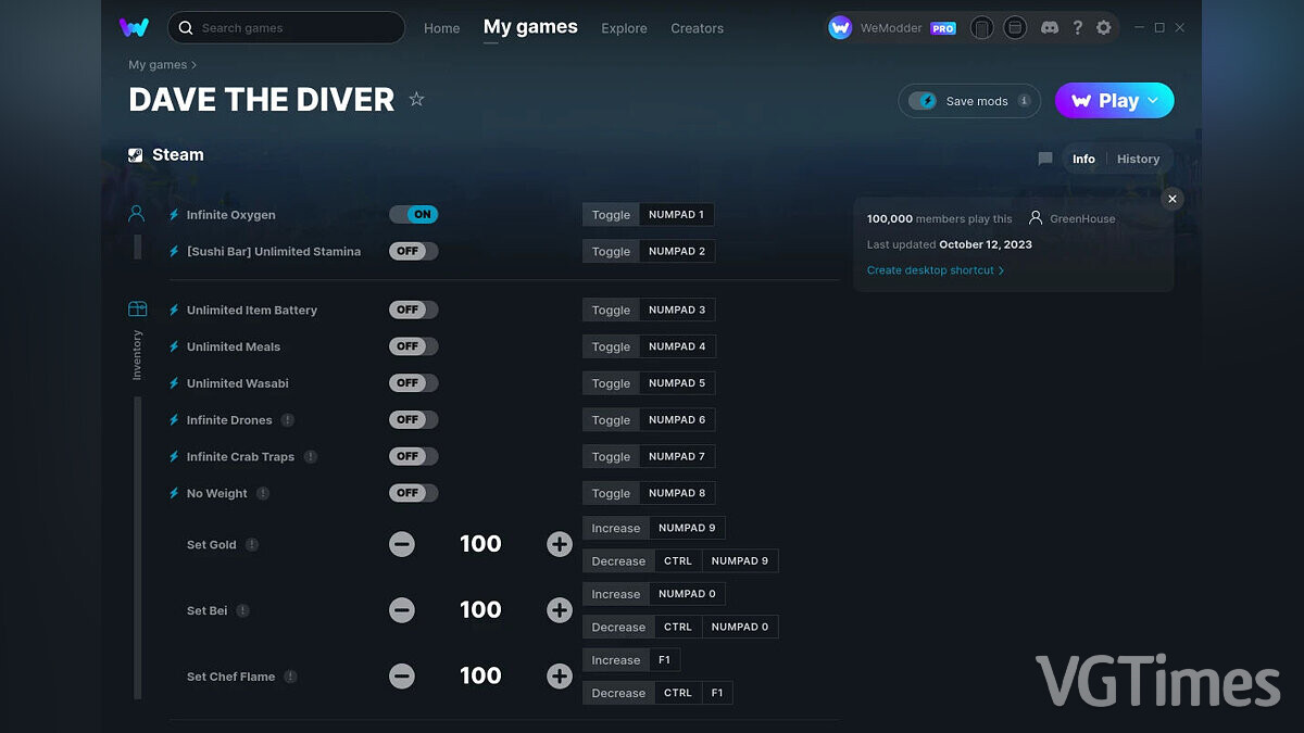 Dave the Diver — Трейнер (+25) от 12.10.2023 [WeMod]