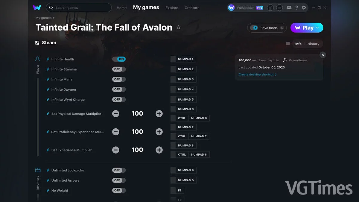 Tainted Grail: The Fall of Avalon — Трейнер (+27) от 05.10.2023 [WeMod]