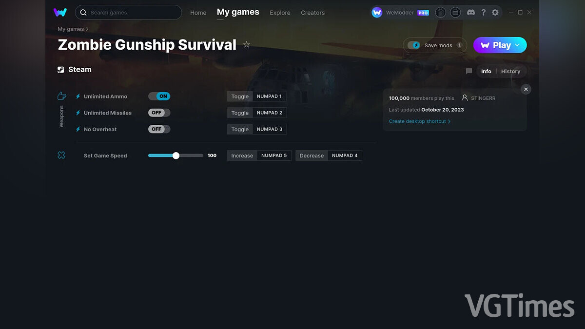 Zombie Gunship Survival — Трейнер (+4) от 20.10.2023 [WeMod]