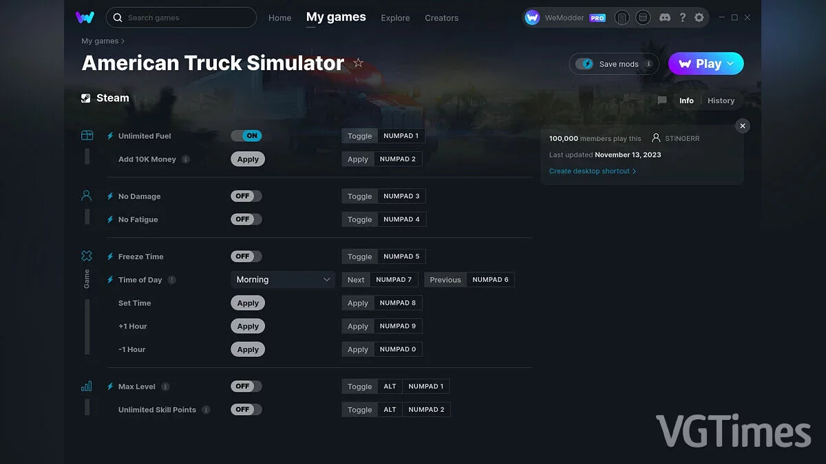 American Truck Simulator — Трейнер (+11) от 13.11.2023 [WeMod]