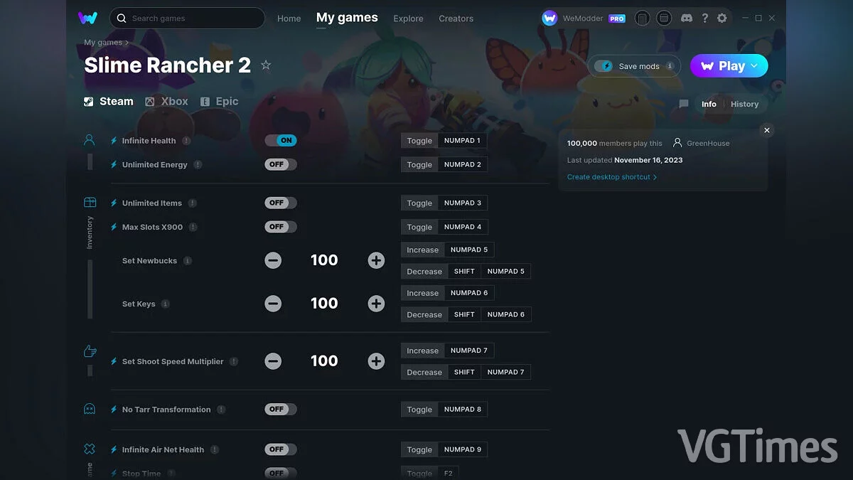 Slime Rancher 2 — Трейнер (+16) от 16.11.2023 [WeMod]