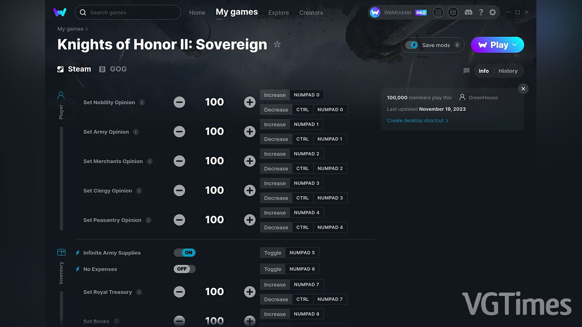 Knights of Honor 2: Sovereign — Трейнер (+22) от 20.11.2023 [WeMod]
