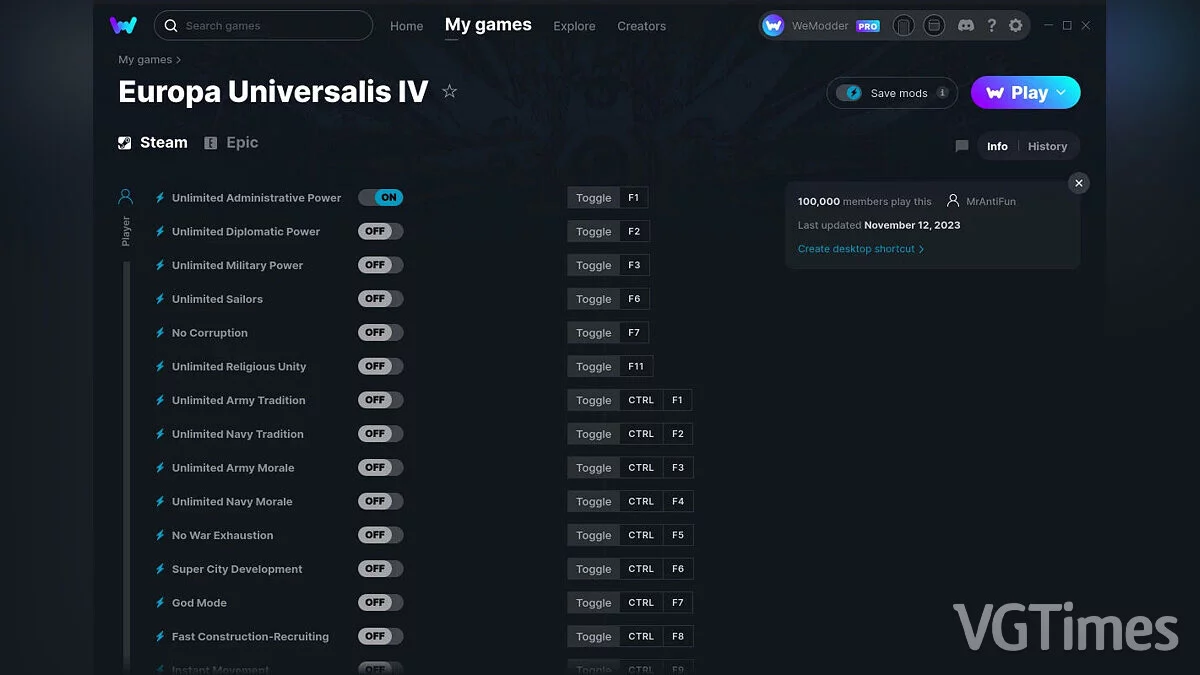 Europa Universalis 4 — Трейнер (+23) от 12.11.2023 [WeMod]