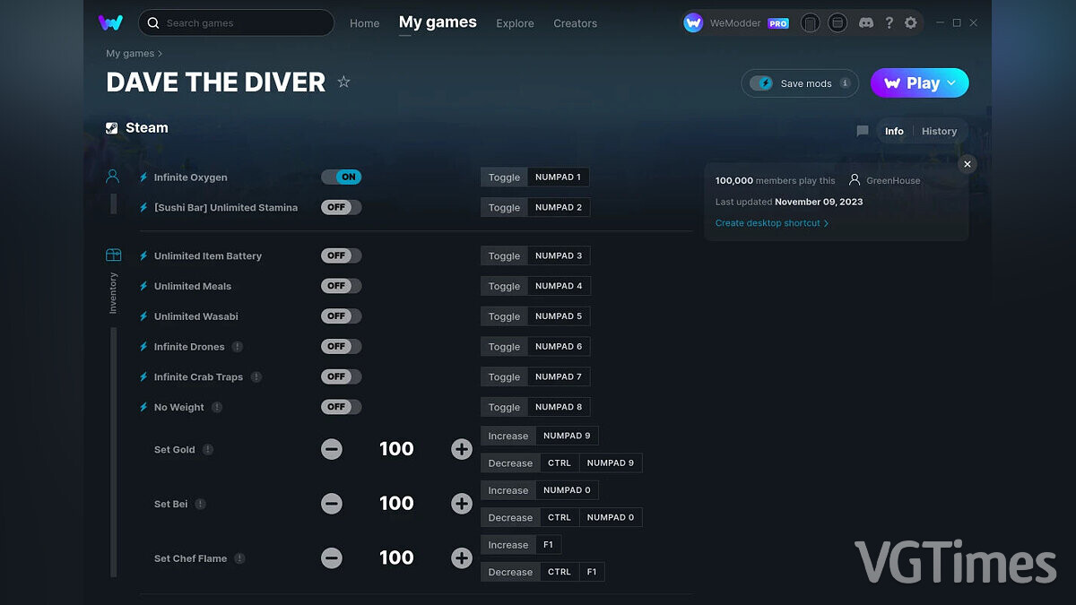 Dave the Diver — Трейнер (+25) от 09.11.2023 [WeMod]
