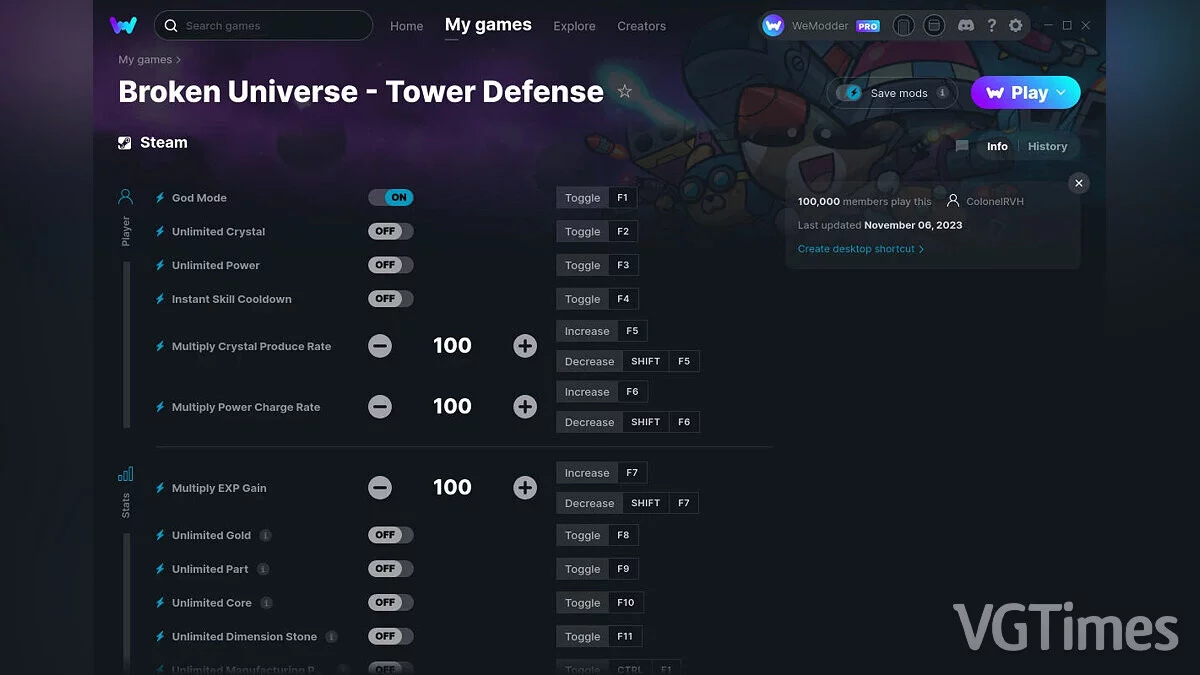Broken Universe: Tower Defense — Трейнер (+29) от 06.11.2023 [WeMod]