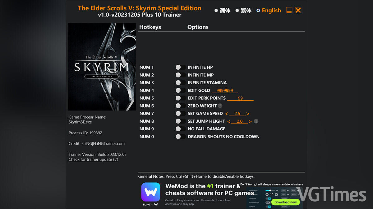 Elder Scrolls 5: Skyrim Special Edition — Трейнер (+10) [1.0 - UPD: 05.12.2023]